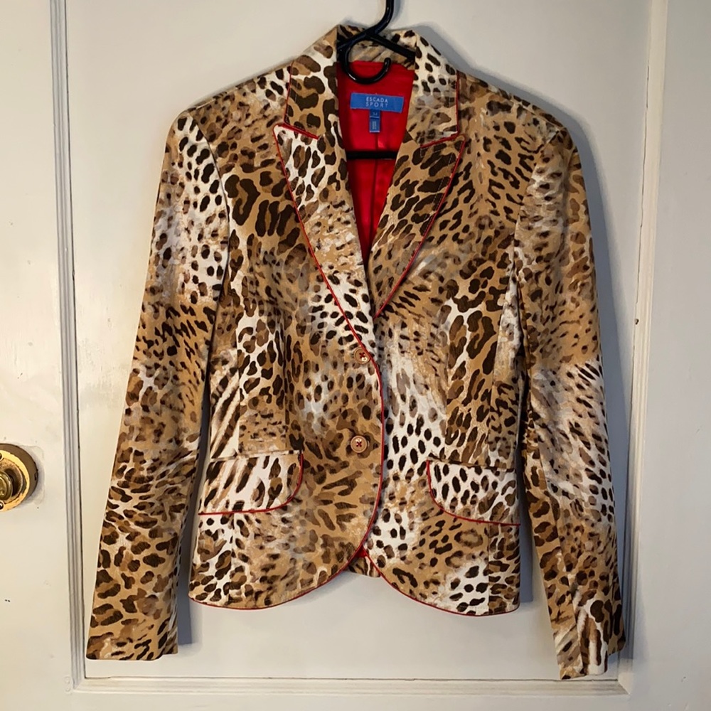 Escada Red Trimmed Leopard Print Blazer US 4